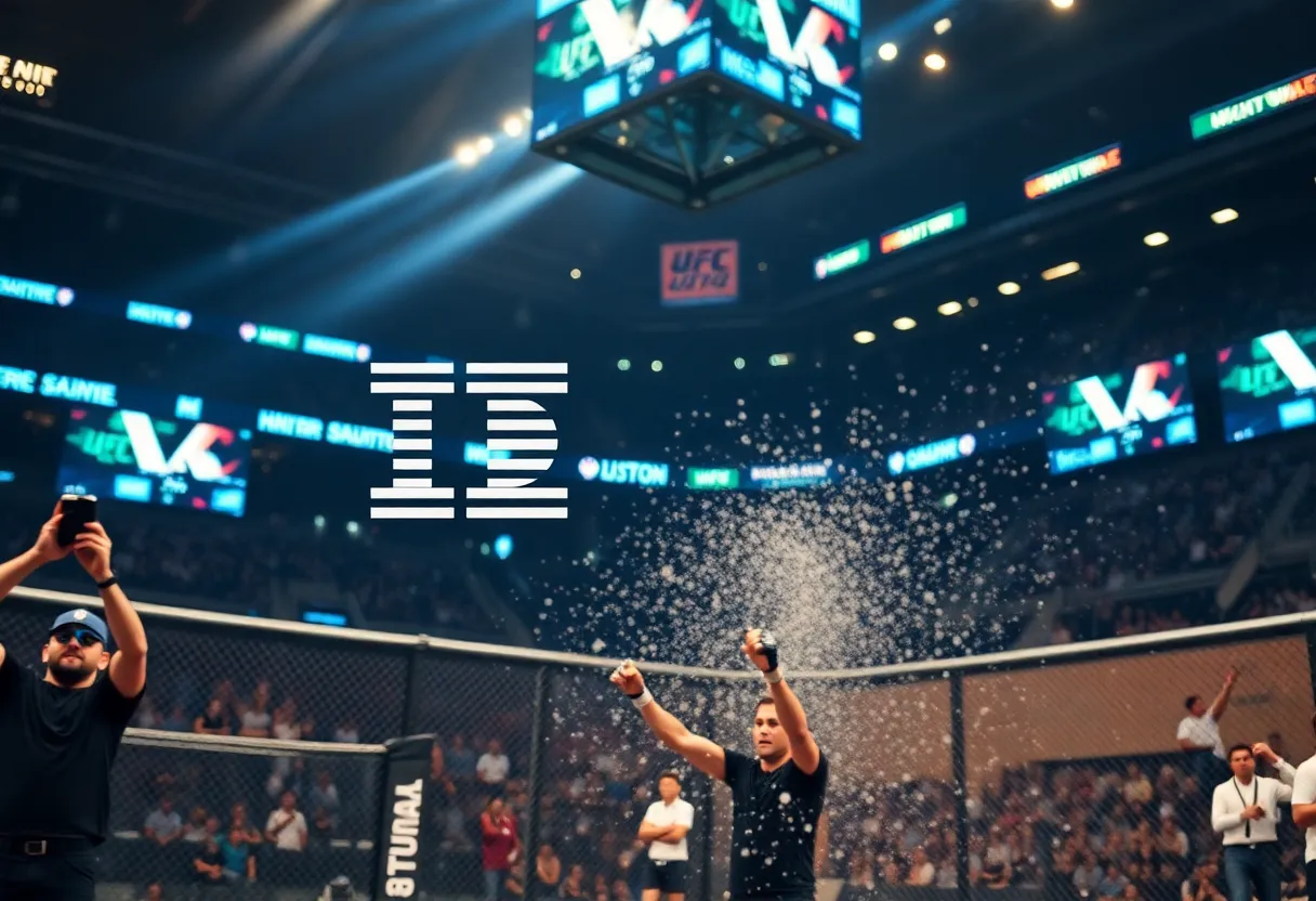 An illustration representing the IBM and UFC partnership focusing on technology and fan engagement.