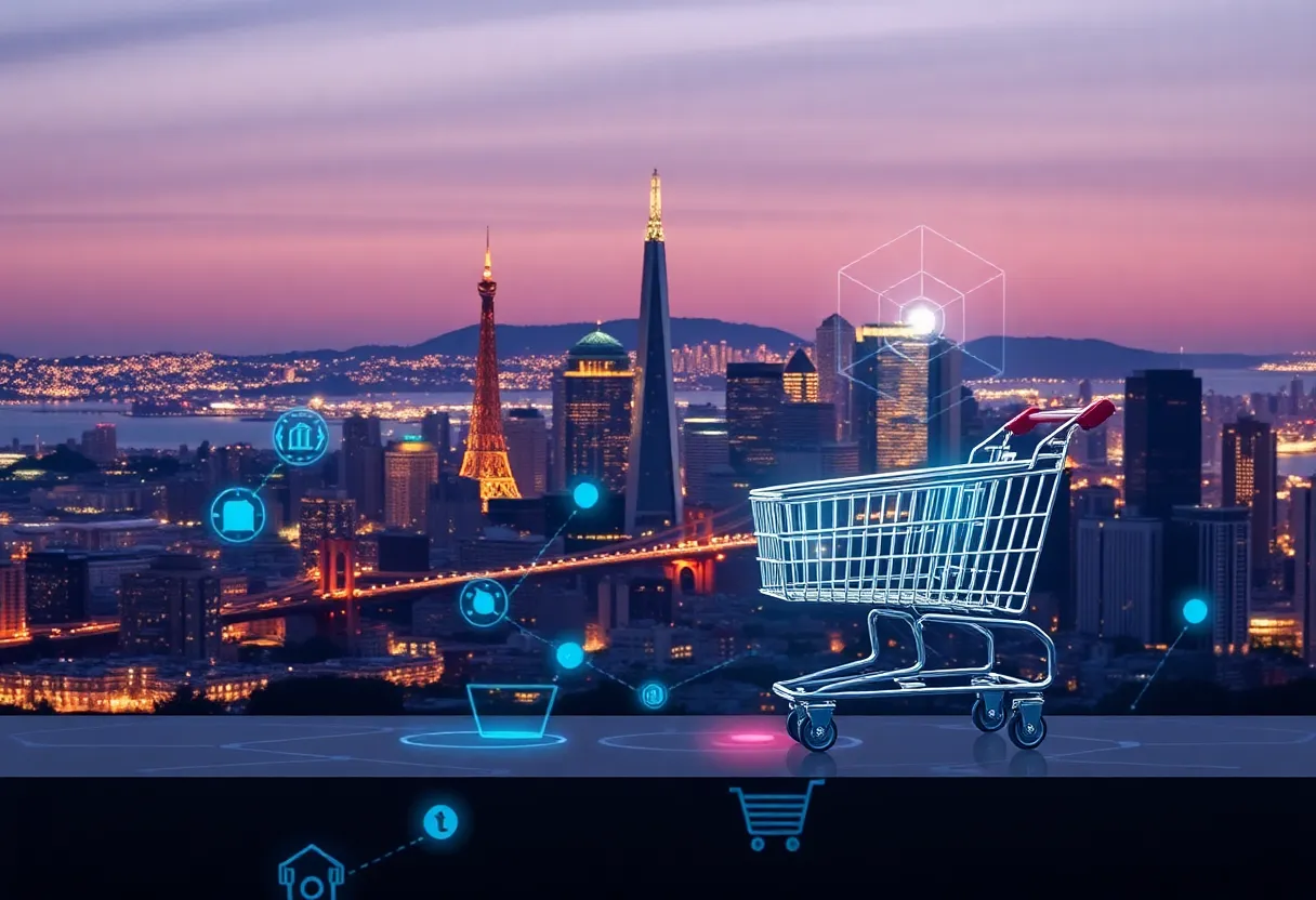 San Francisco skyline with e-commerce elements