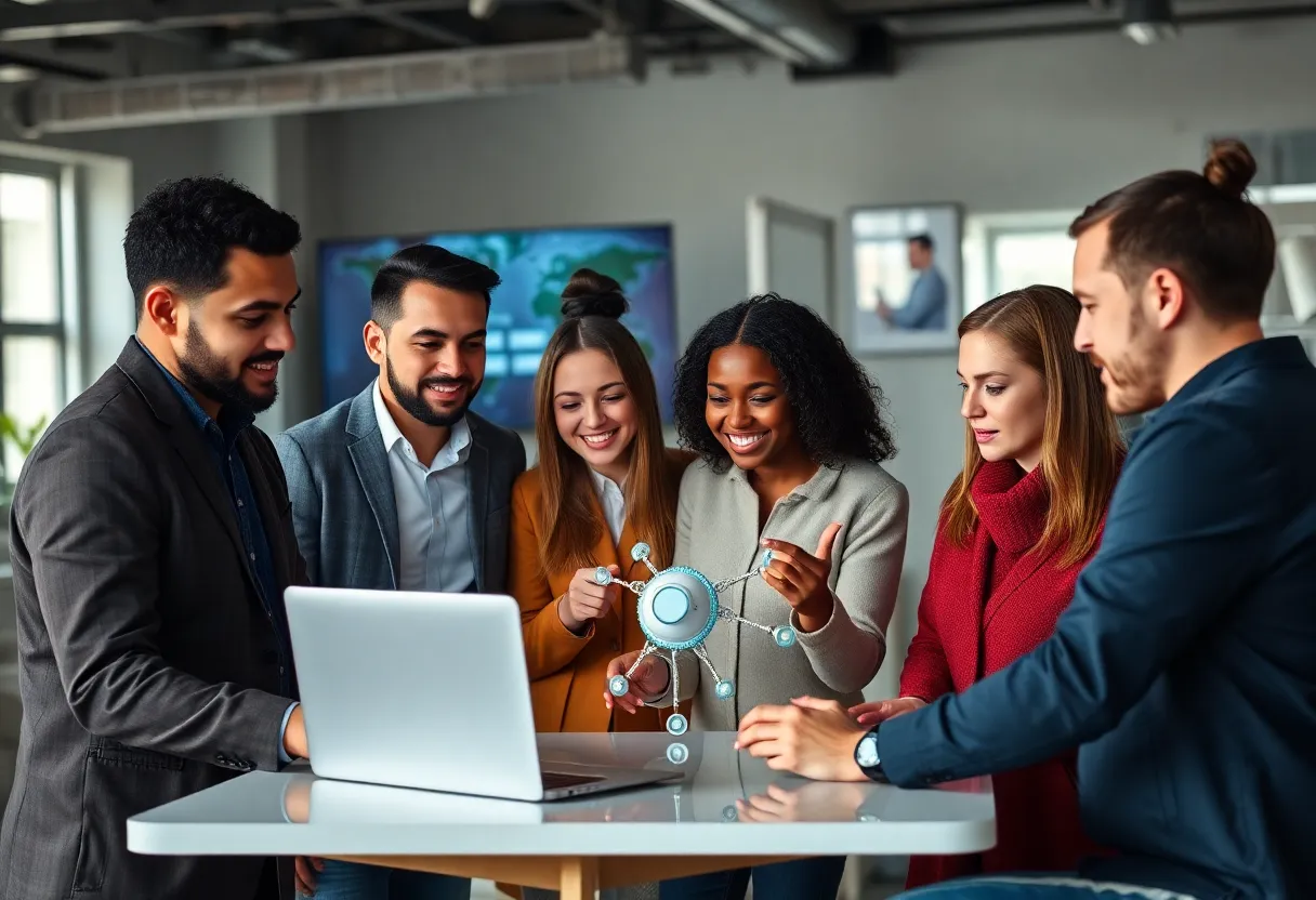 Team of marketers using AI tools for digital marketing