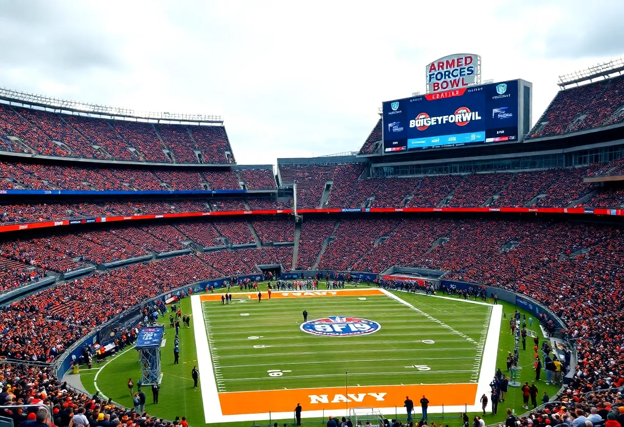 Crowd at Armed Forces Bowl with team banners