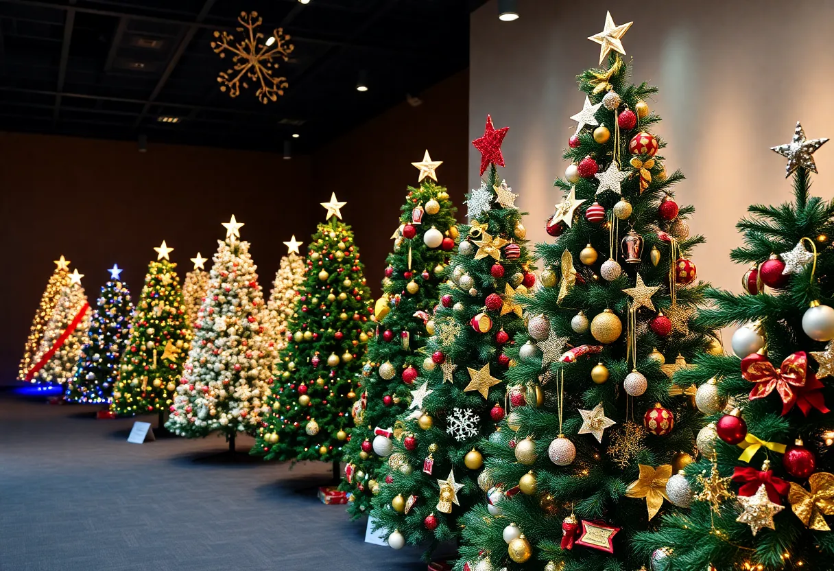 Exhibit of decorated Christmas trees at Newberry Museum