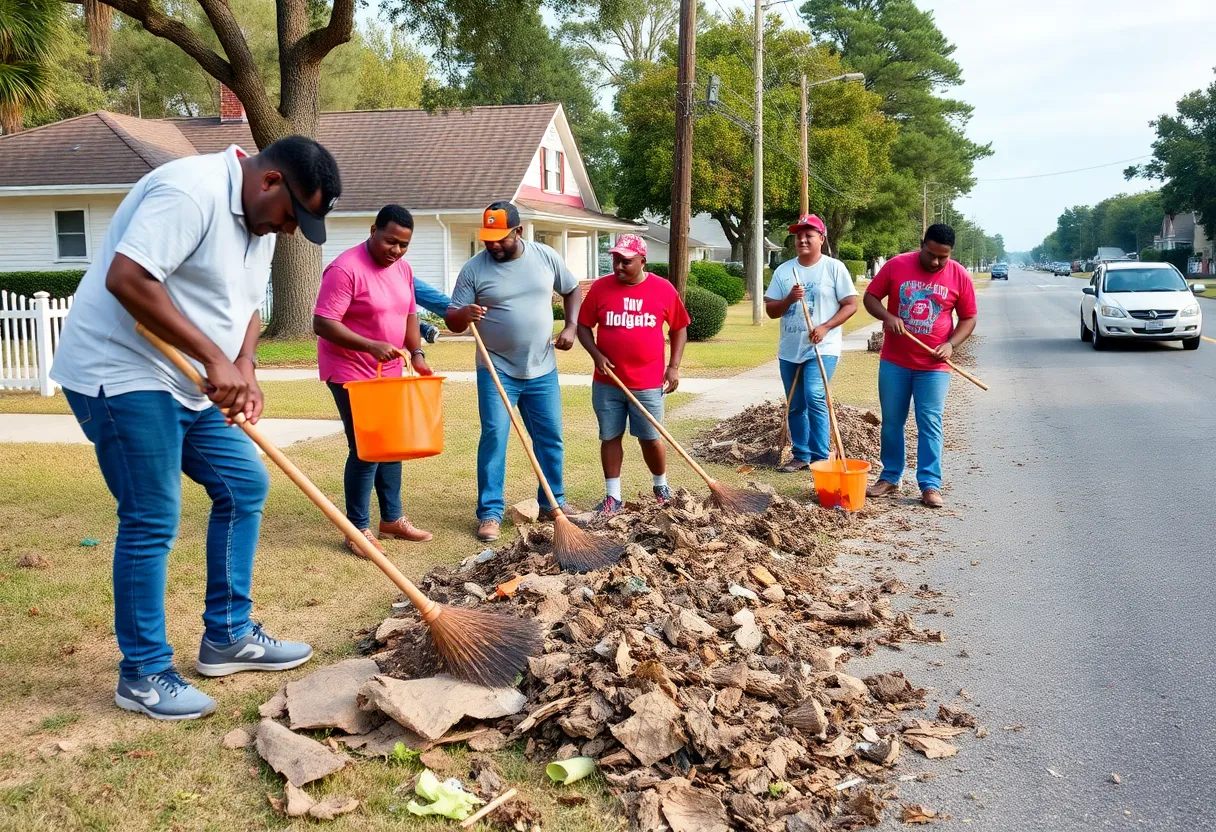 Residents of Clinton South Carolina participating in a community debris cleanup.
