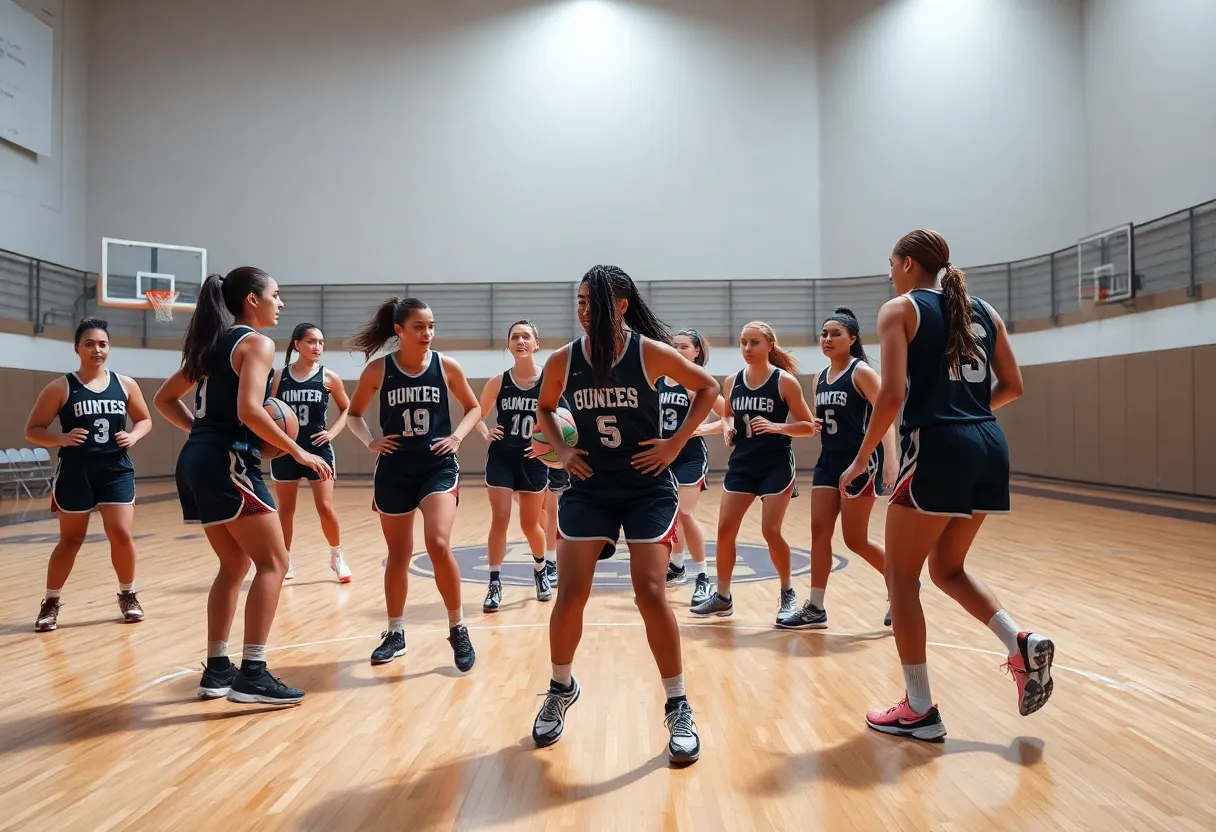 Clinton College women's basketball team practicing on the court