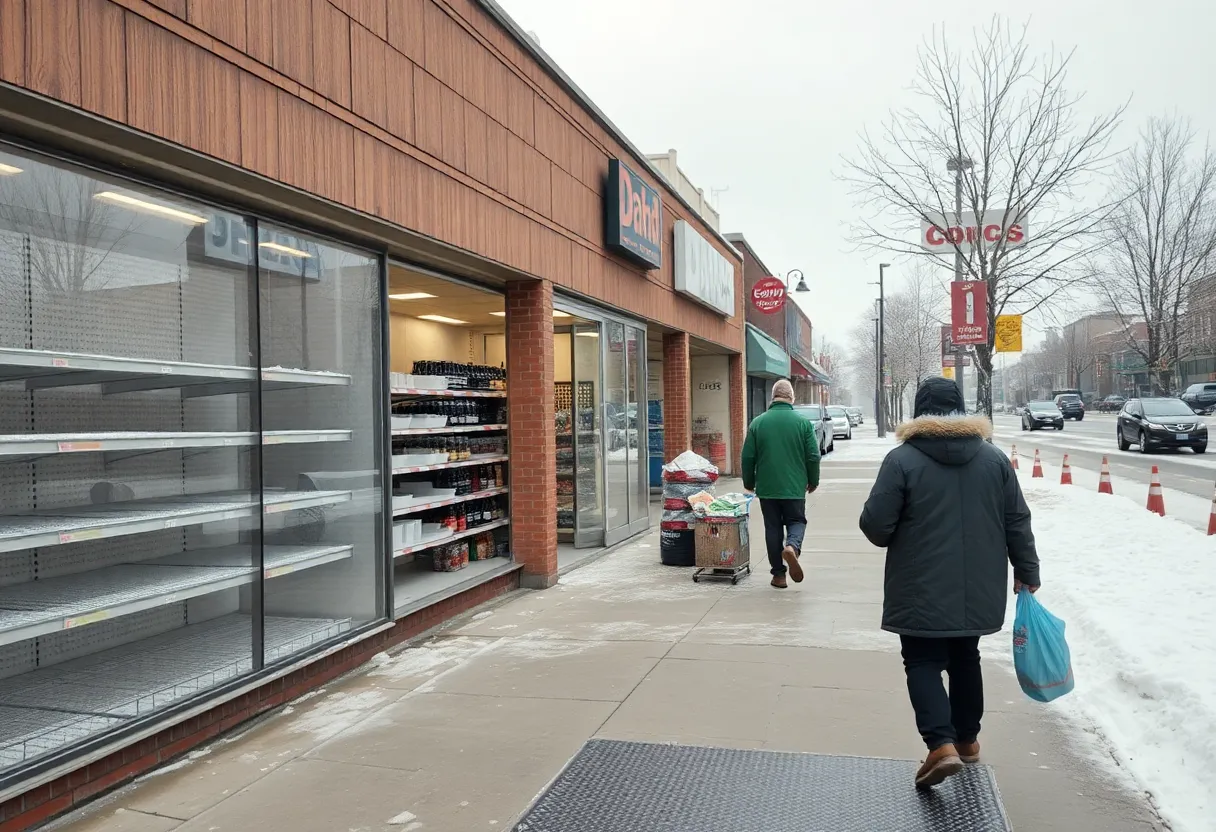 Snowy street in Columbia, South Carolina during winter preparations
