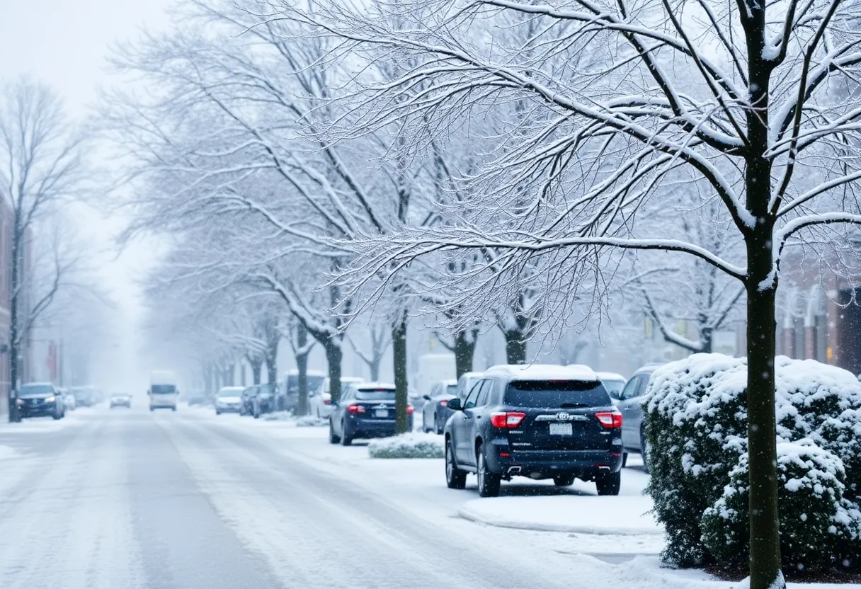 Snow and sleet covering streets in Columbia, SC