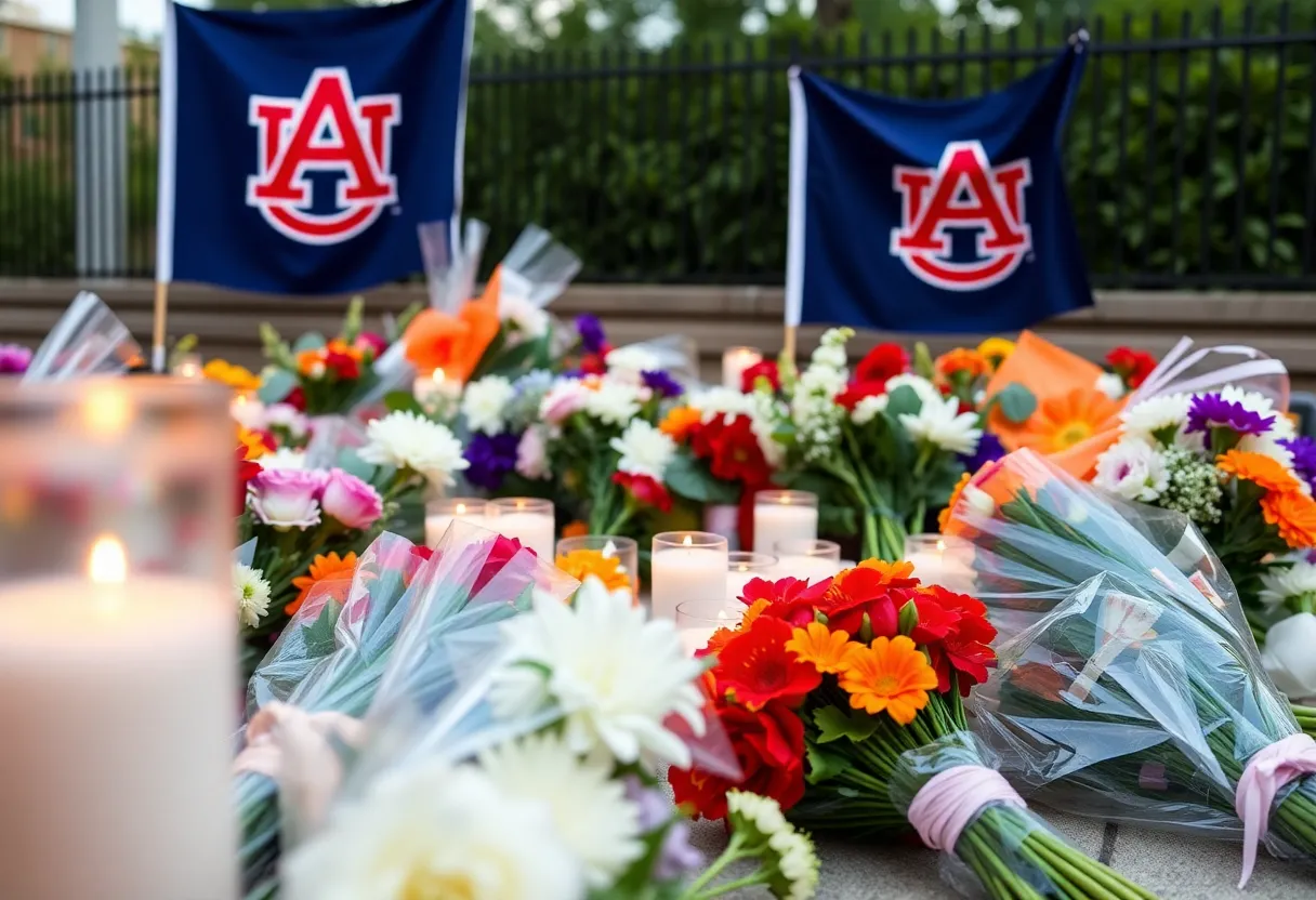 Memorial candles and flowers honoring Joshua Francis Jackson.