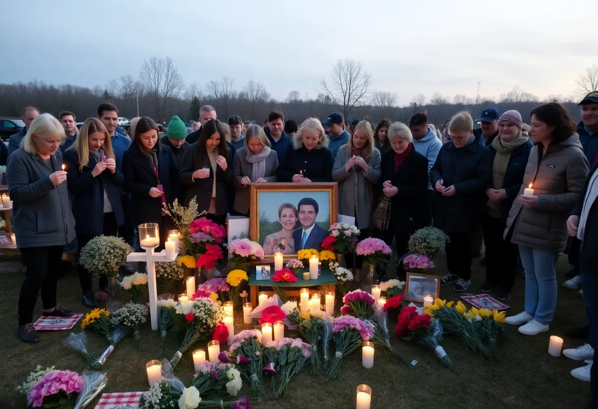 Community members lighting candles in memory of Dr. Morgan