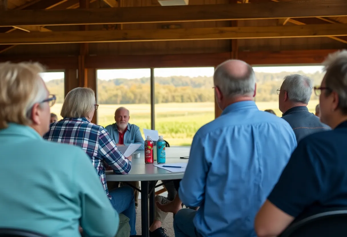 Residents participating in discussions about nuclear energy at a community meeting in Jenkinsville