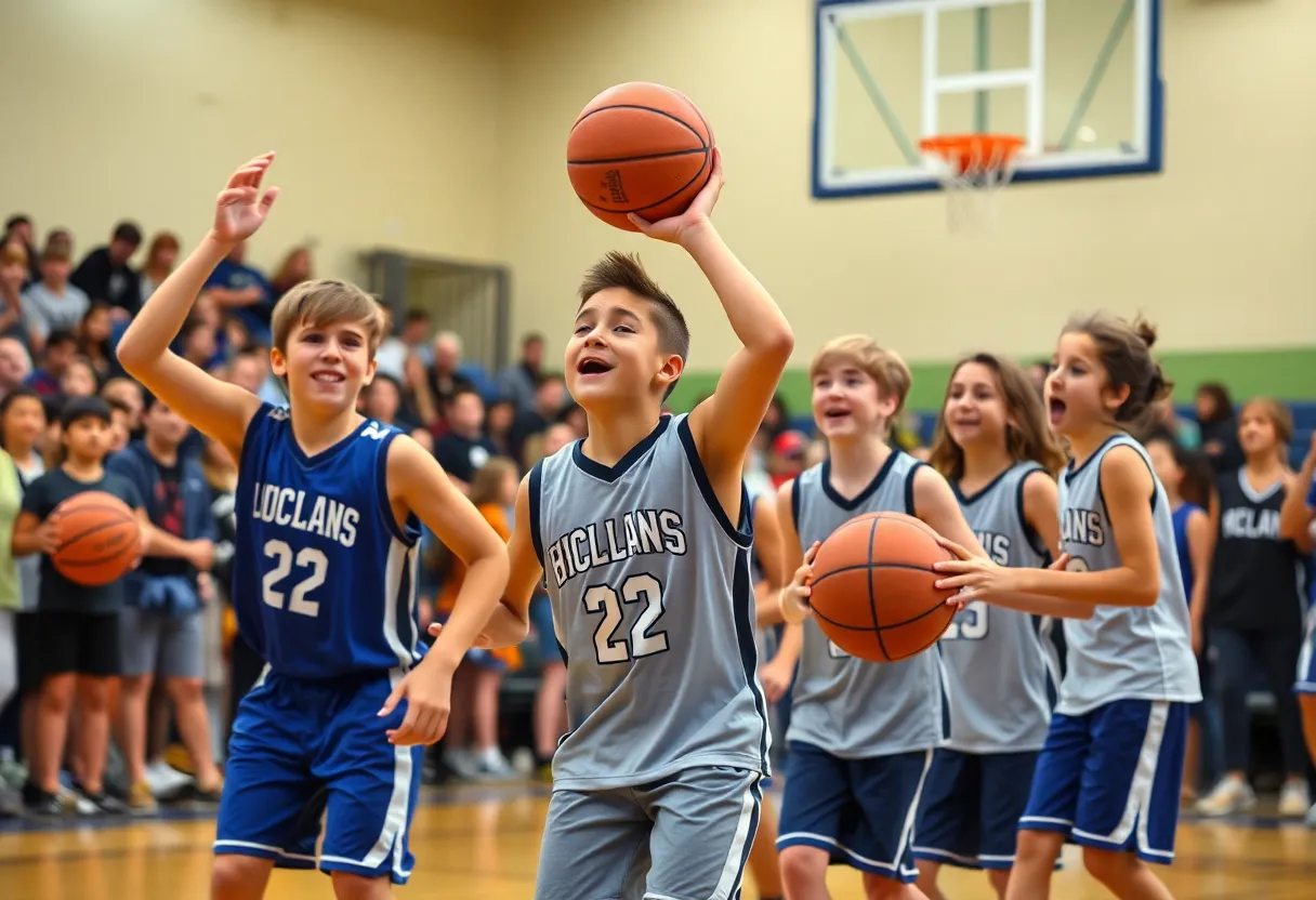 Newberry Middle School basketball teams playing during a game