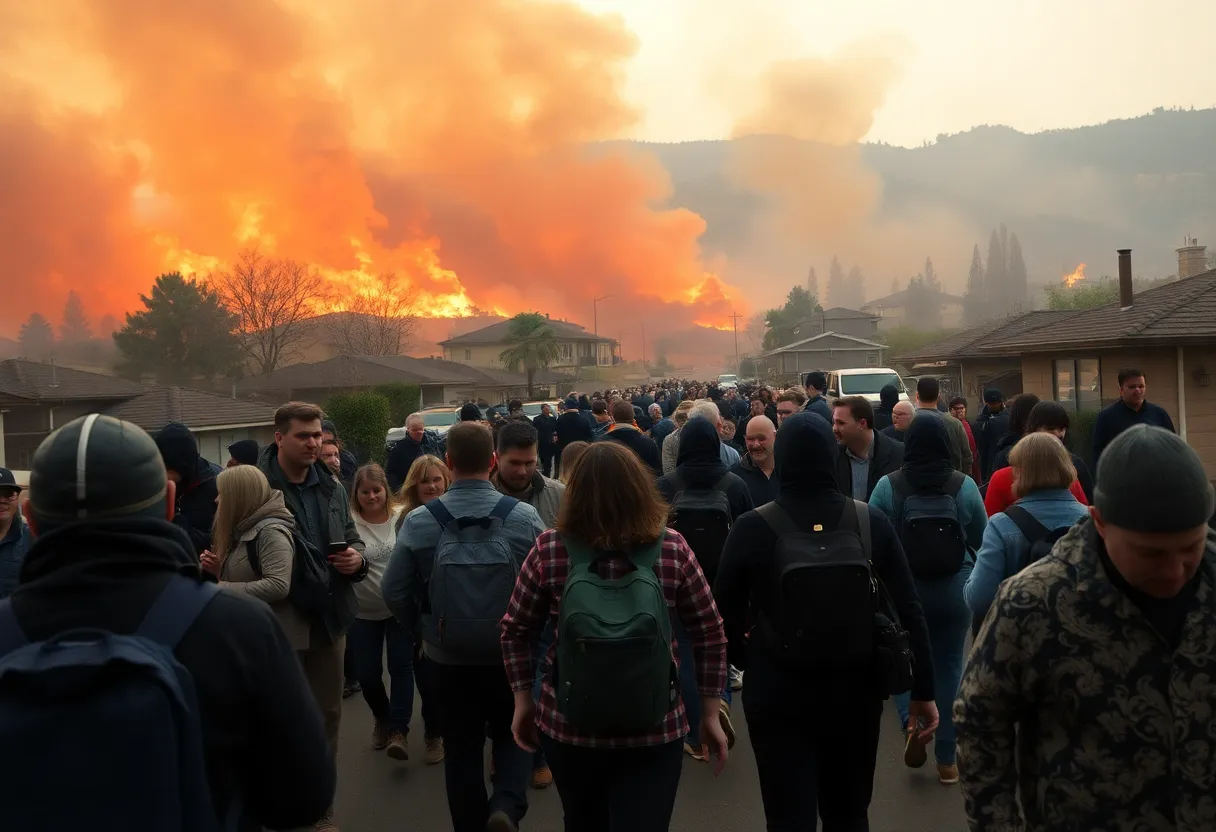 Residents evacuating due to a wildfire in Pacific Palisades