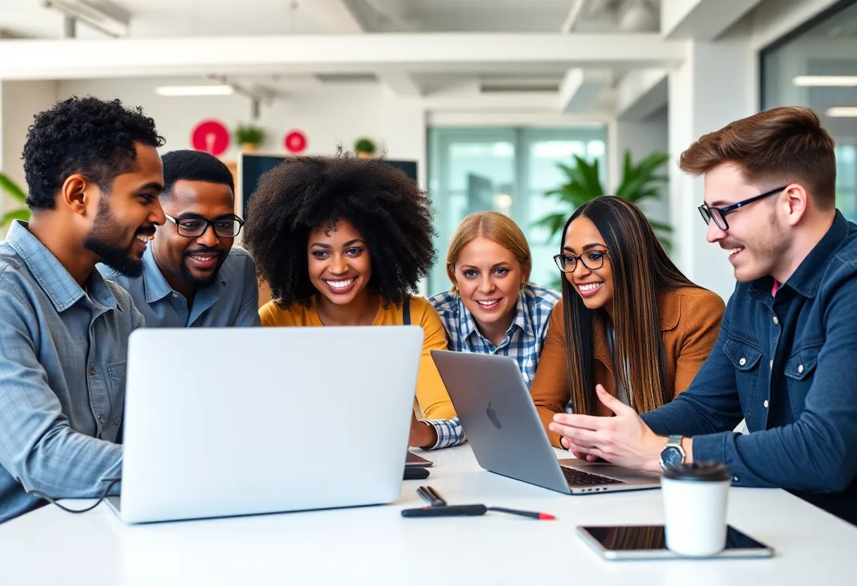 Team of digital marketing professionals working remotely