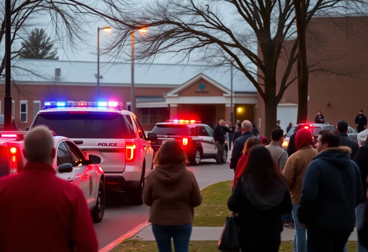 Law enforcement outside Mooresville High School during shooting plot investigation