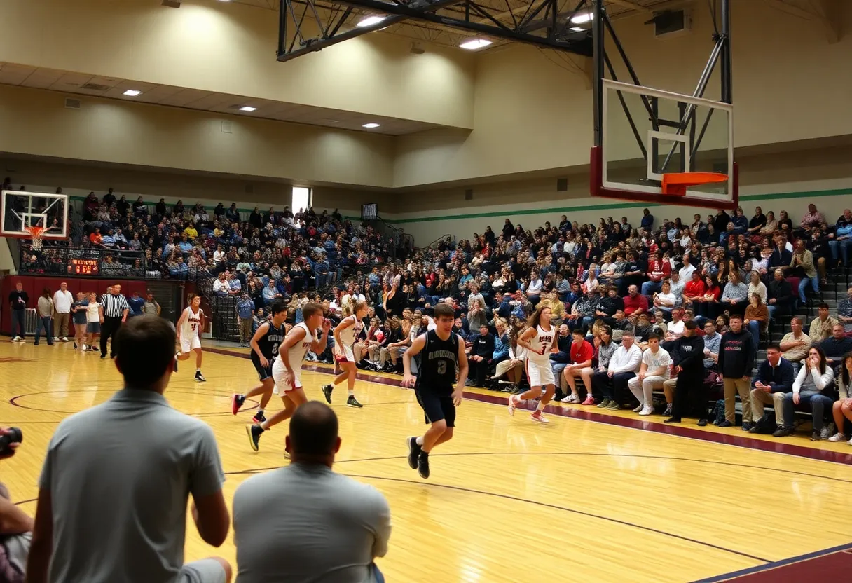 Newberry Bulldogs basketball team in action during a game.