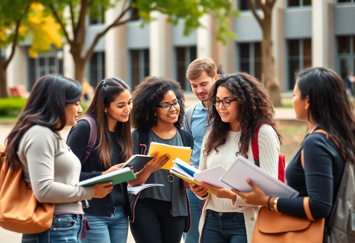 Students collaborating on a university campus reflecting diversity in education.