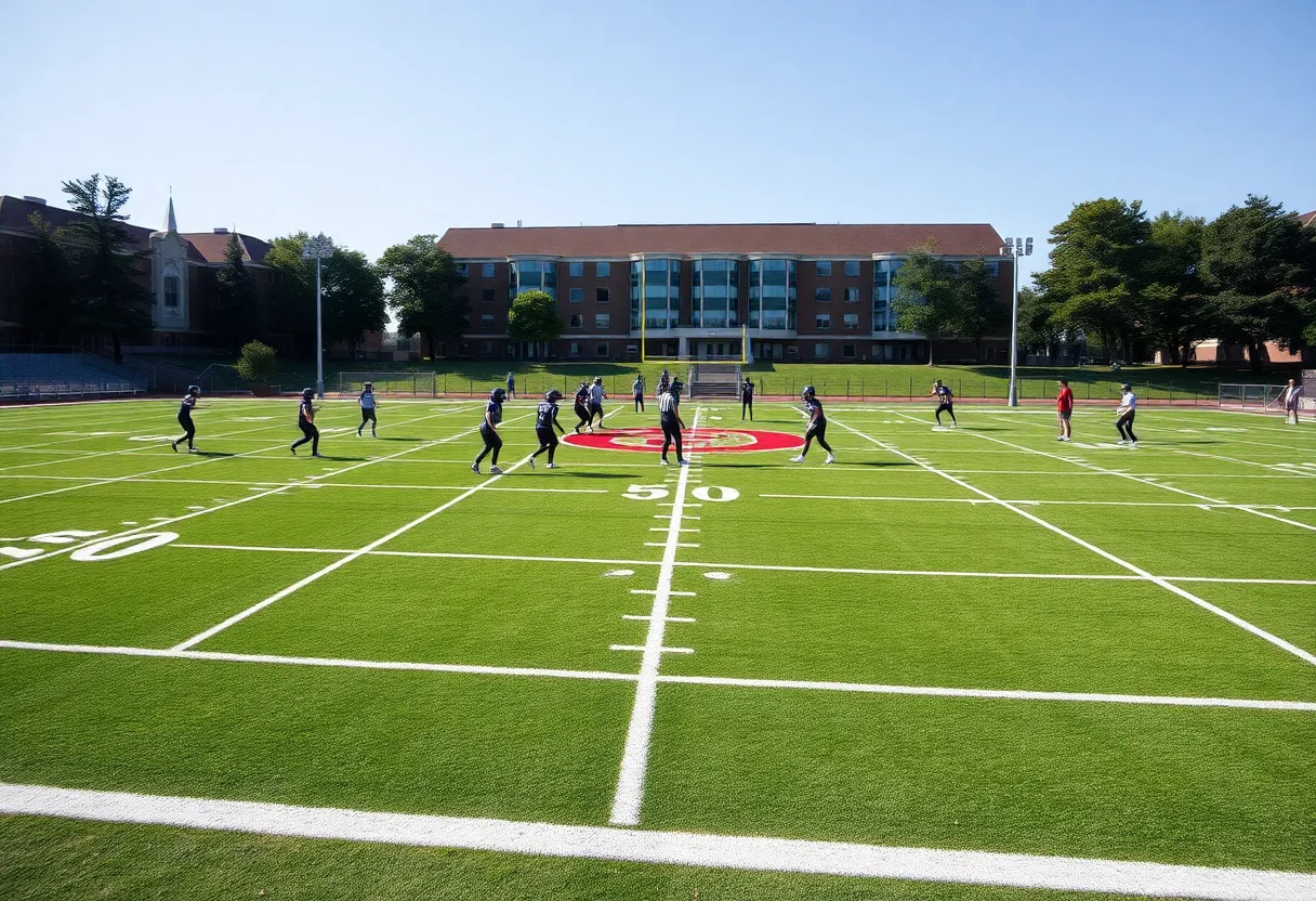 Football players practicing at Clemson University