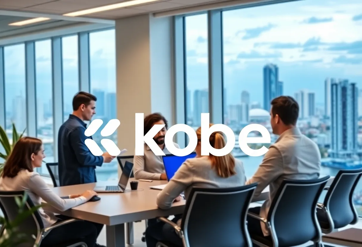 Kobe Digital office in Miami with a diverse team working on marketing.