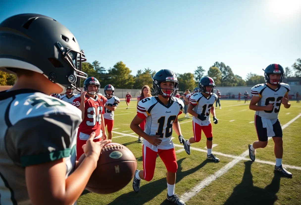 Newberry College football players practicing on the field