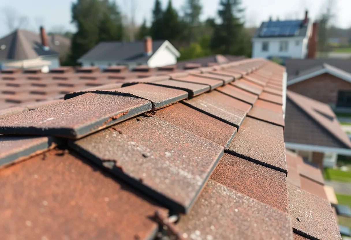 Close-up view of damaged roof flashing.
