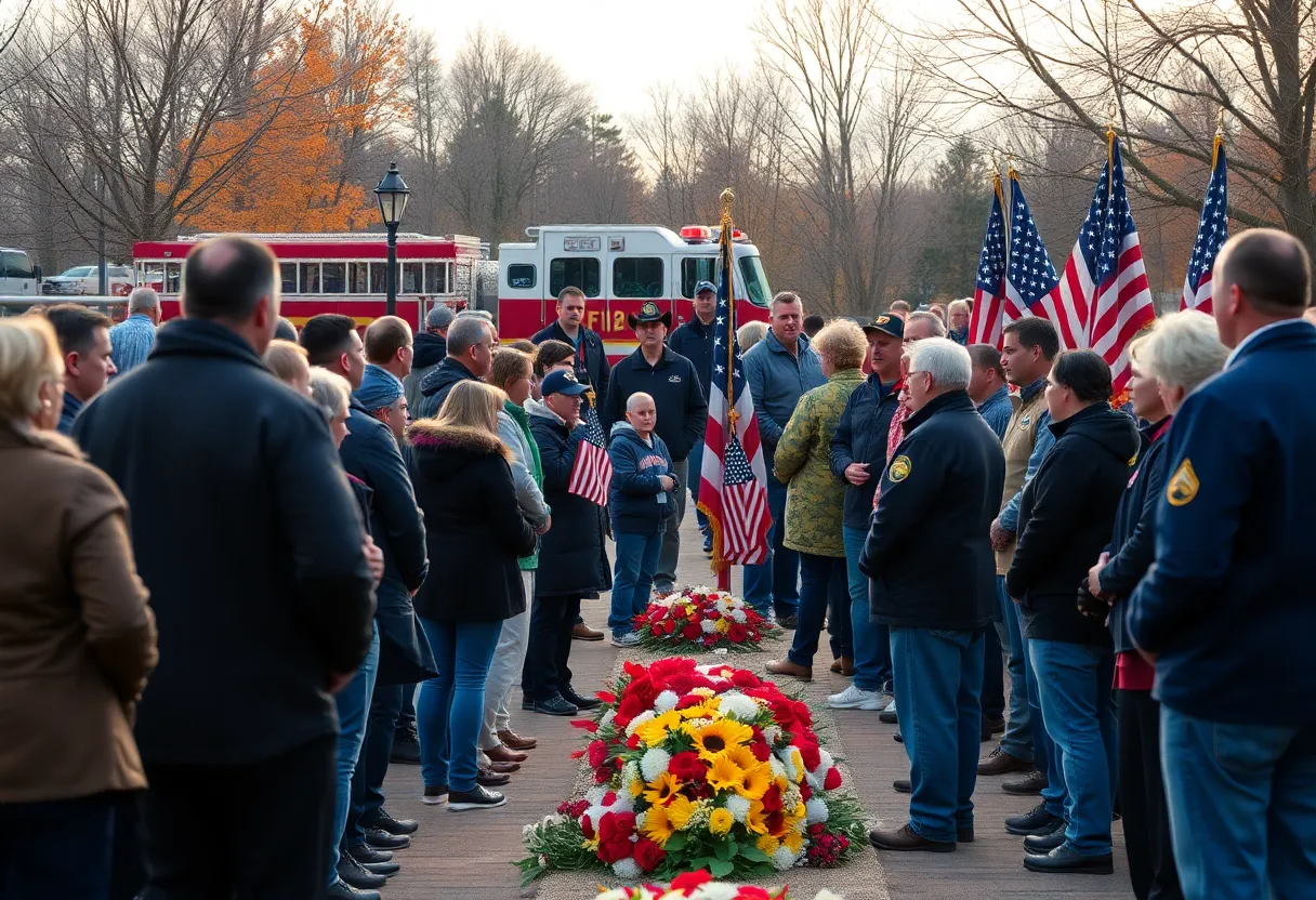 Community members honoring fallen firefighters at a memorial event.