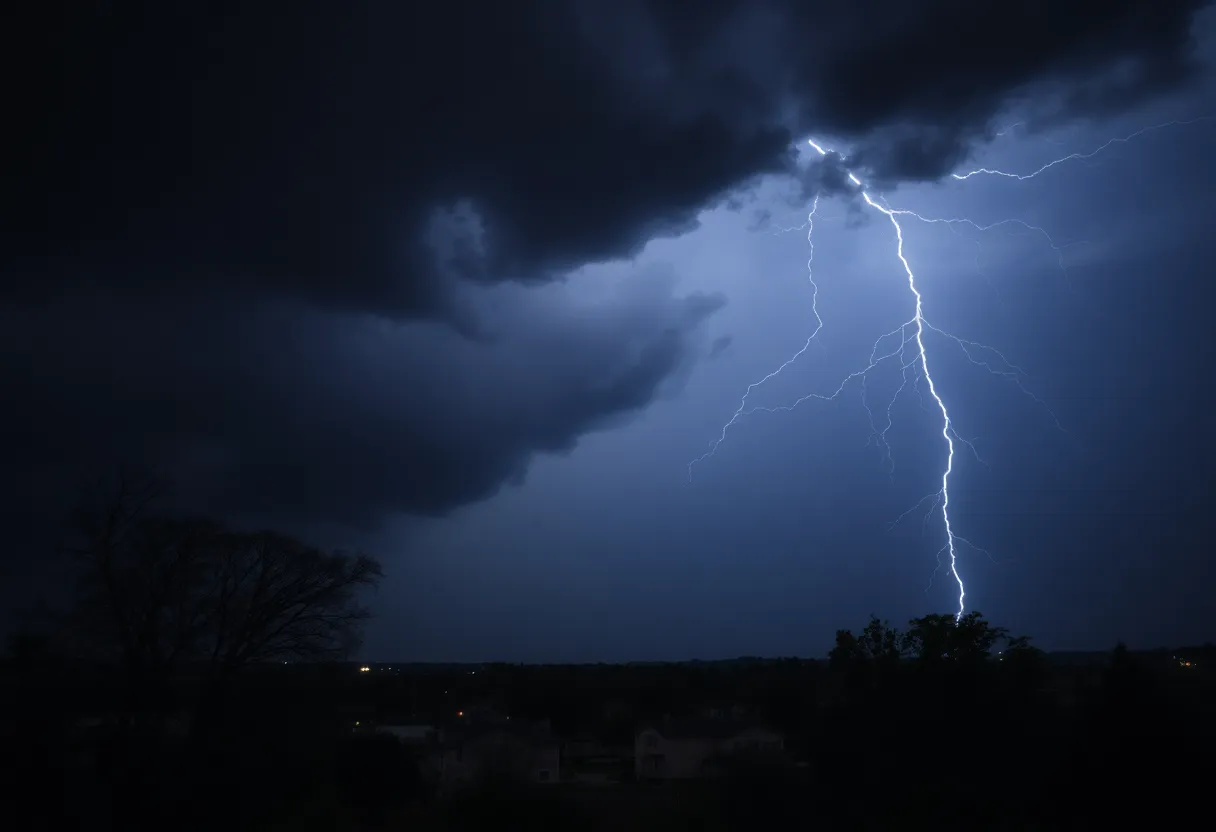 Severe thunderstorm clouds with lightning in Newberry County