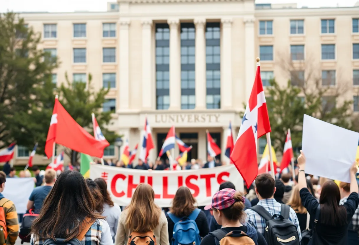 Students rallying for international student rights at the University of Minnesota