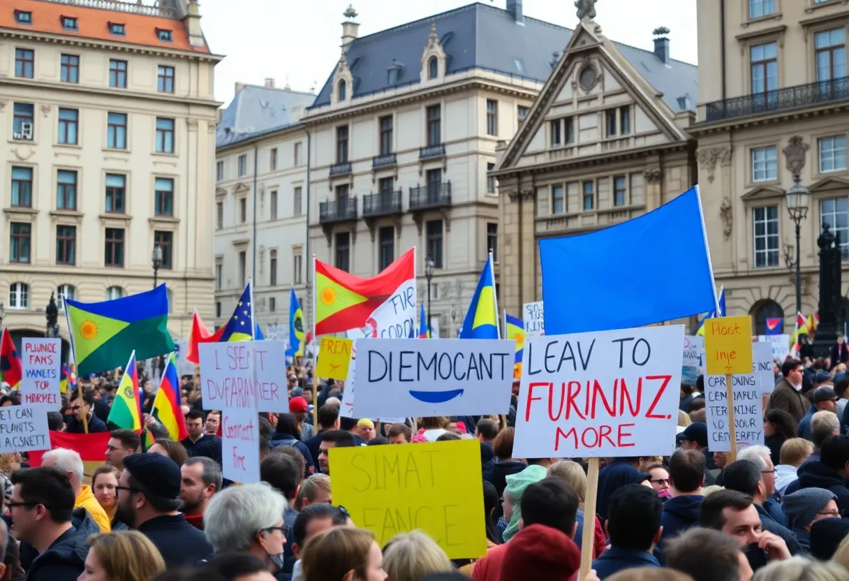 Crowd of protestors holding signs in Turkey