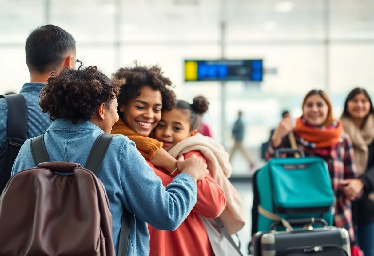 Families welcoming returning Venezuelans at the airport