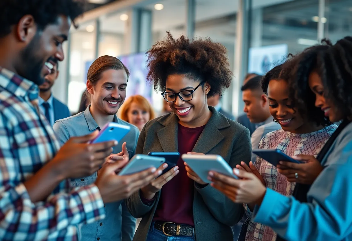 People using interactive content on digital devices