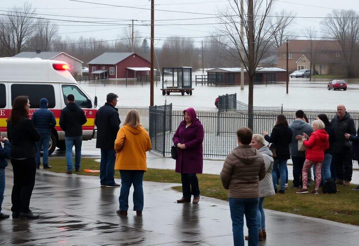Community gathering after a tragic flood incident
