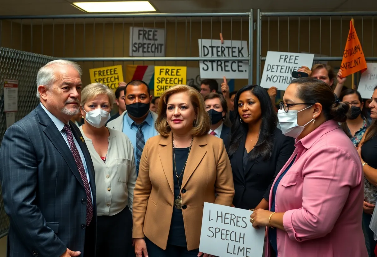 Lawmakers standing together in front of a detention facility