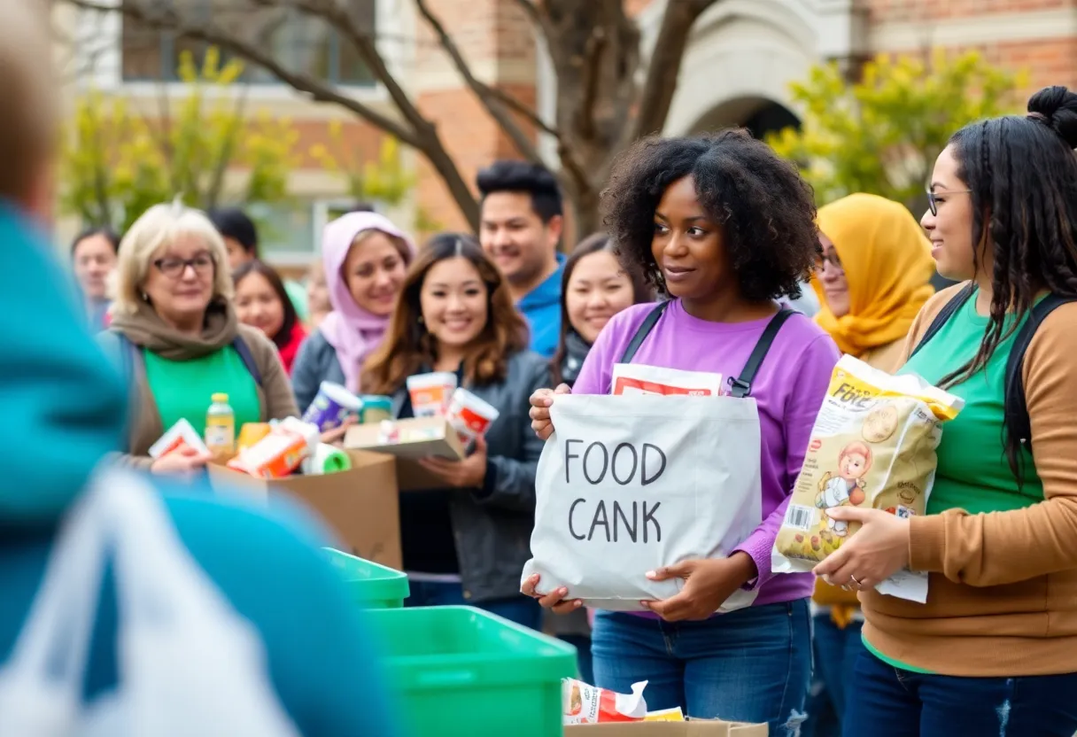 Community volunteers collecting food donations for hurricane relief