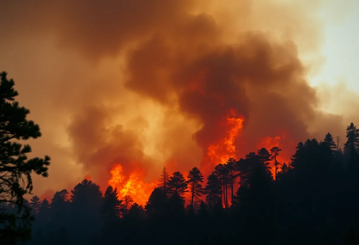 Wildfire engulfing forest in Ocean County, NJ