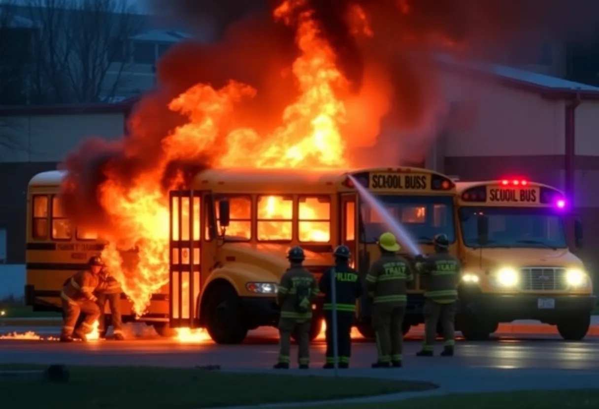 School Buses on Fire
