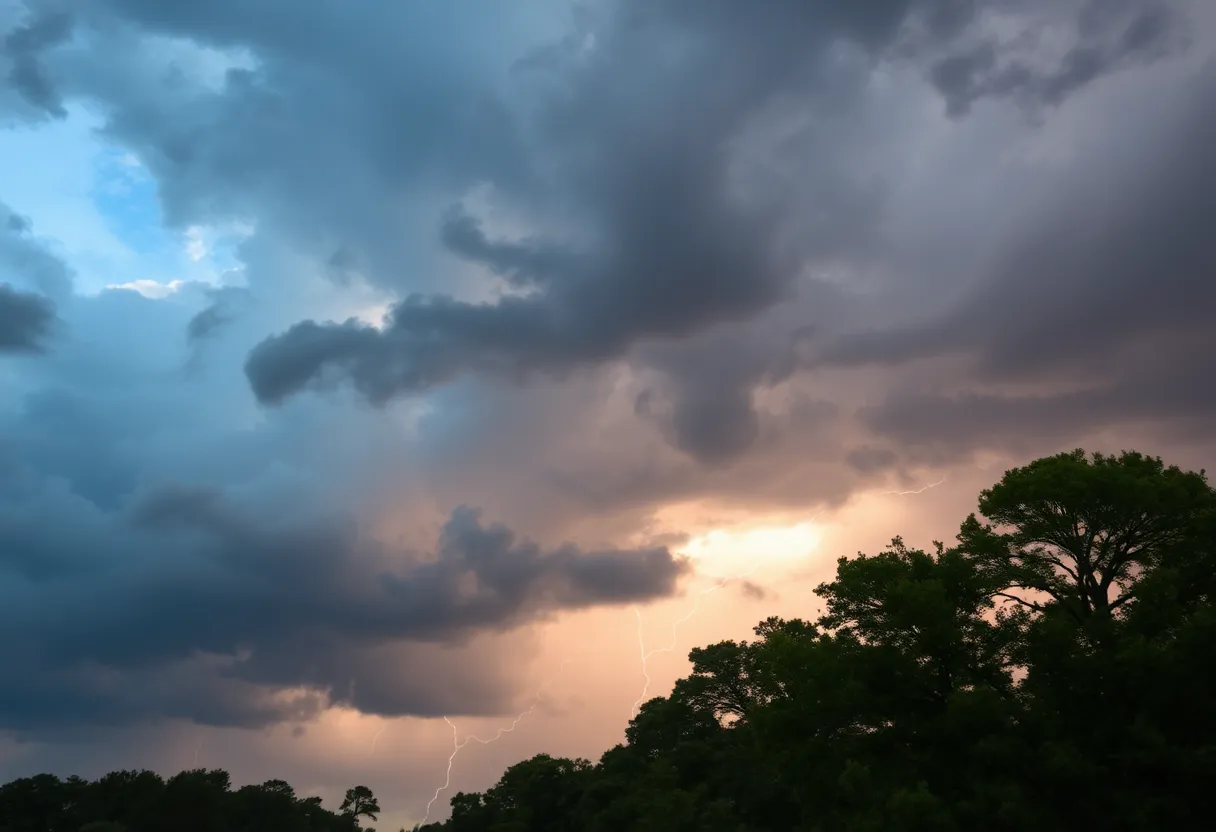 Dramatic view of a thunderstorm with dark clouds in South Carolina