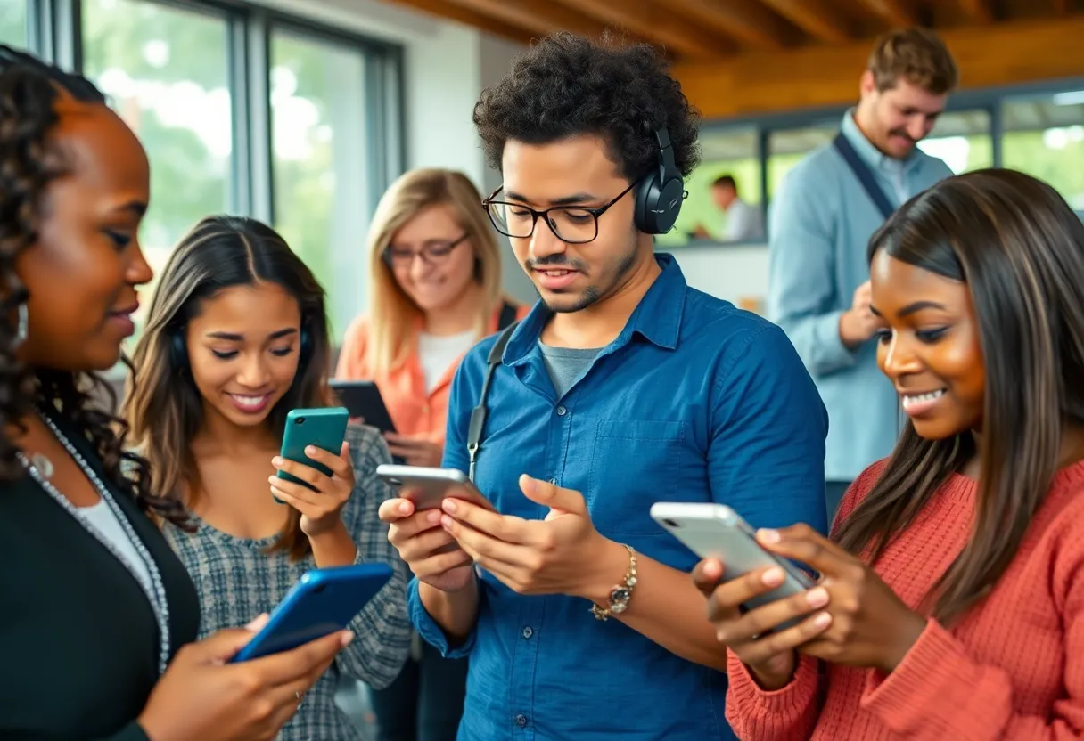 People using voice-activated devices for searches.