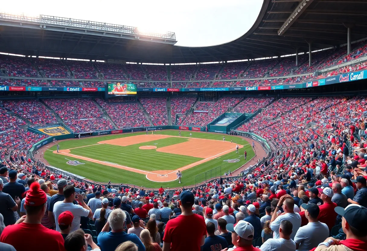 A baseball stadium filled with fans during opening day