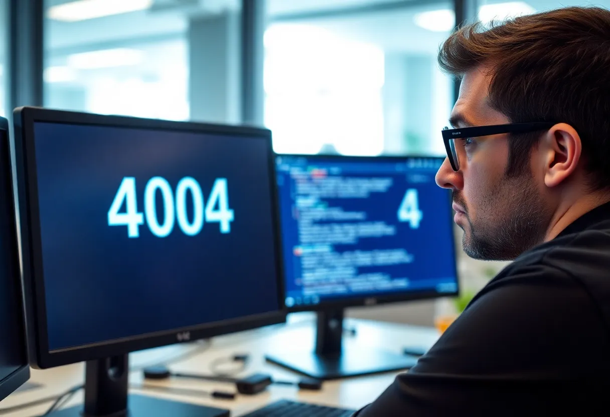 Person frustrated by a 404 Not Found error on their computer