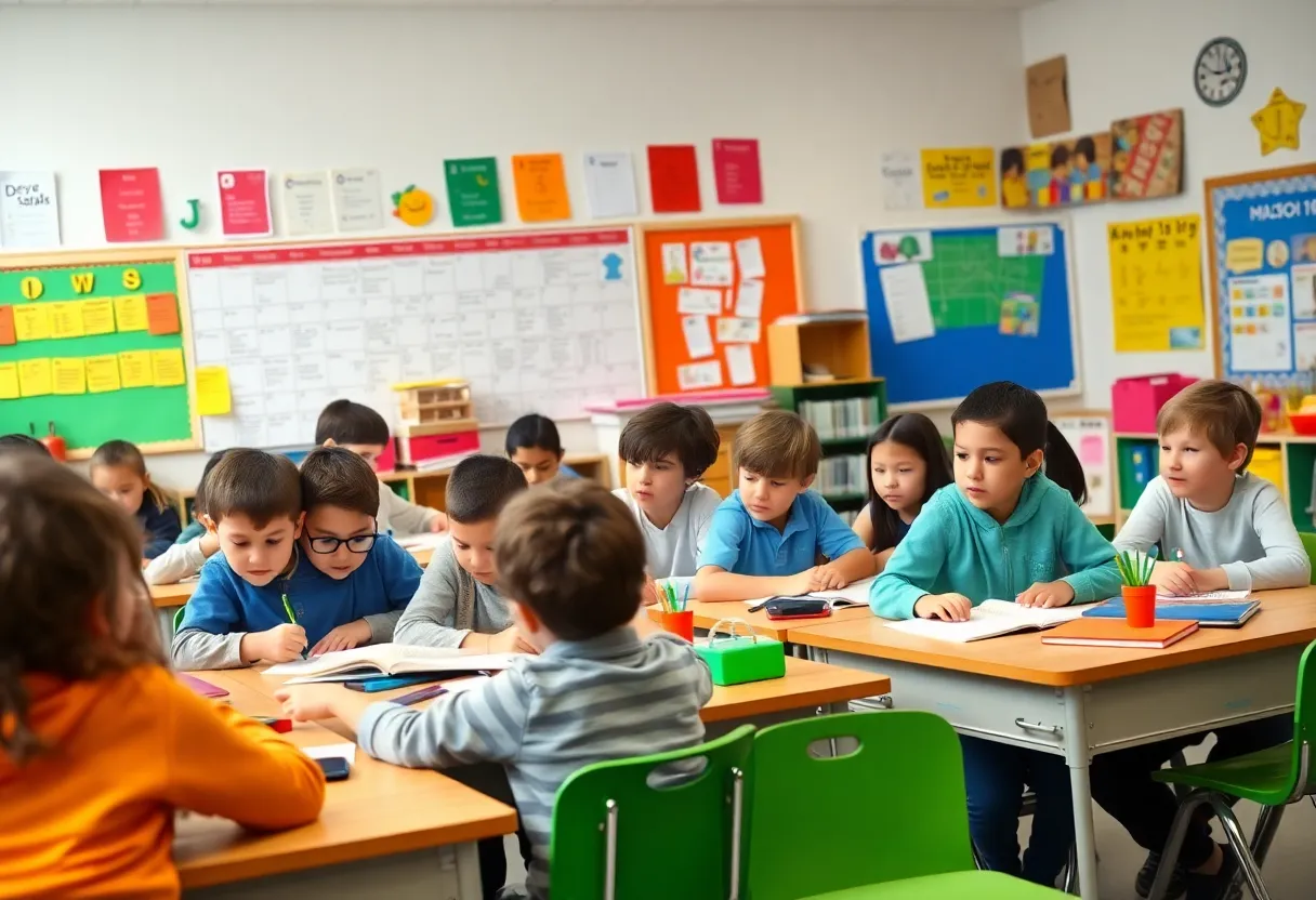 Students participating in an interactive classroom environment