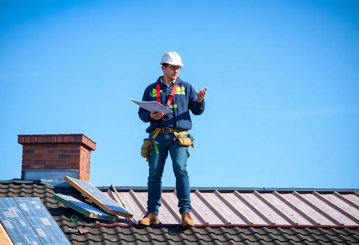 Person inspecting roofing materials during a DIY installation.