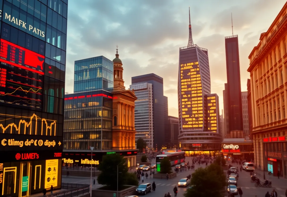 City skyline representing European stock market activities