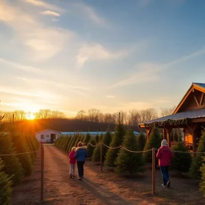 Families enjoying their time at Lakewood Tree Farm selecting Christmas trees.