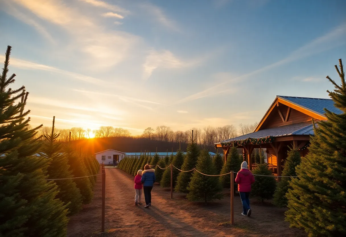 Families enjoying their time at Lakewood Tree Farm selecting Christmas trees.