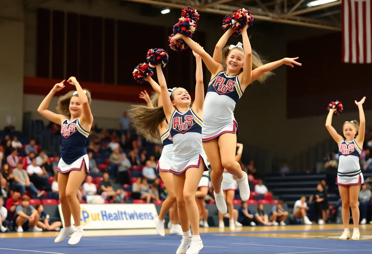 Newberry College Cheerleading team performing at the NCA & NDA College Nationals