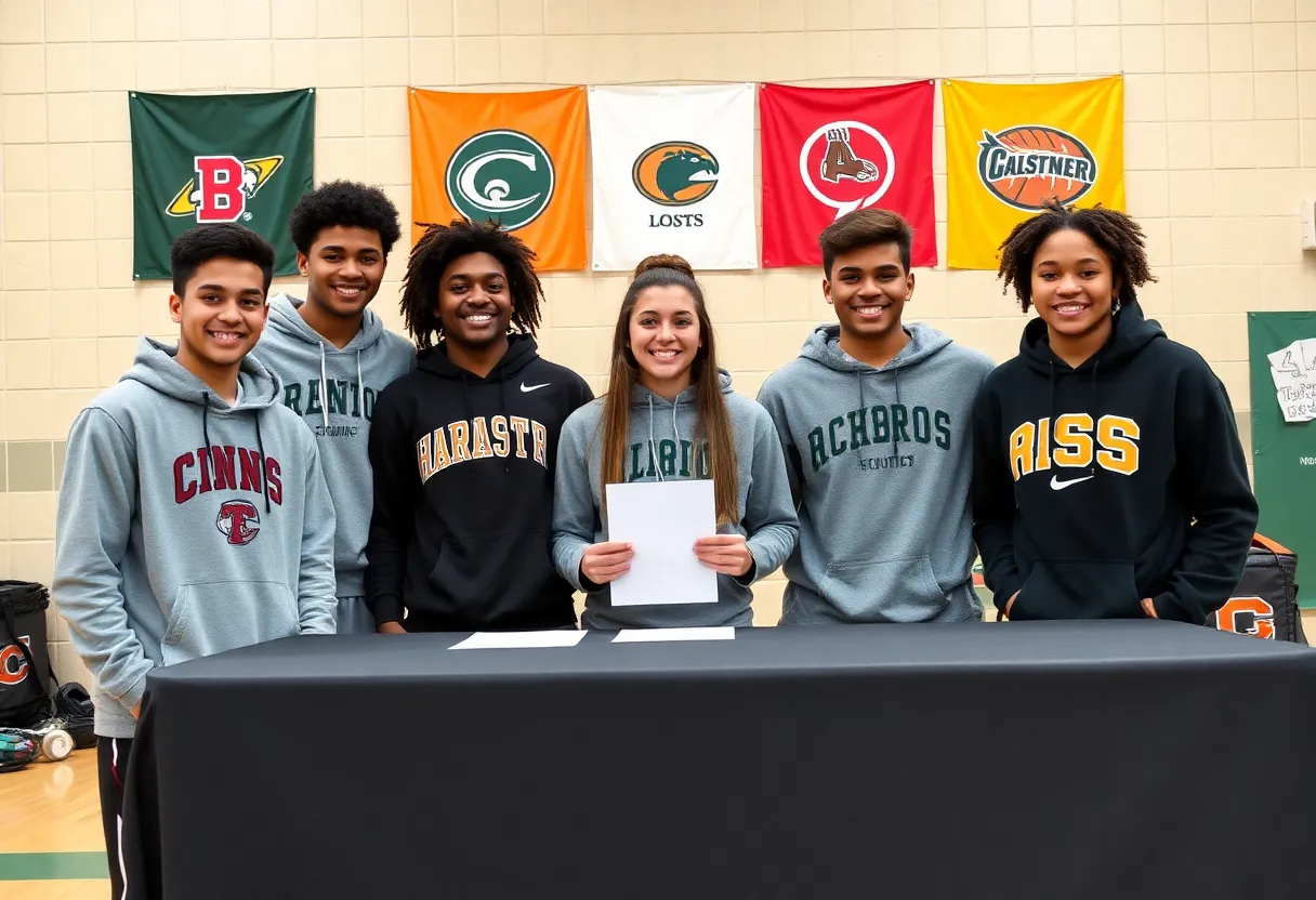 Group of student-athletes celebrating their college commitments