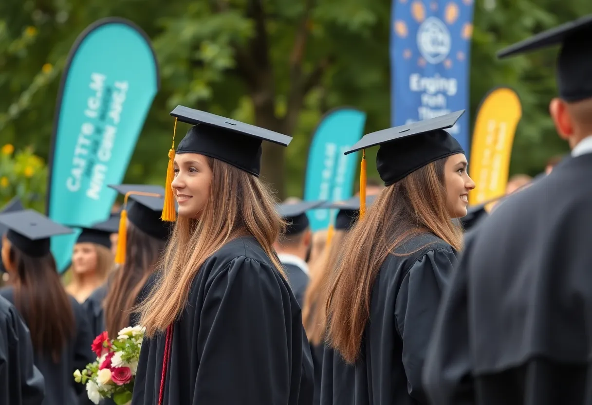 Graduation ceremony at Piedmont Technical College with students celebrating