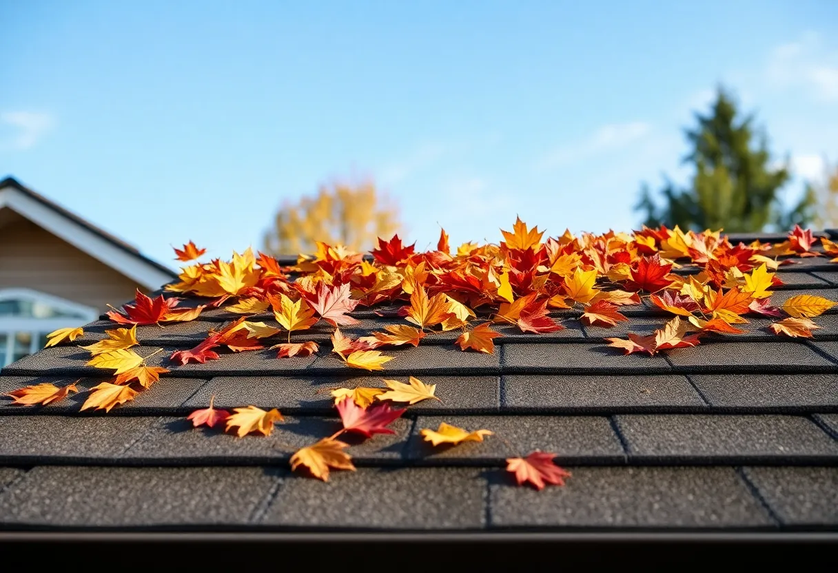 A beautiful roof surrounded by autumn leaves, highlighting the importance of roof maintenance for fall.