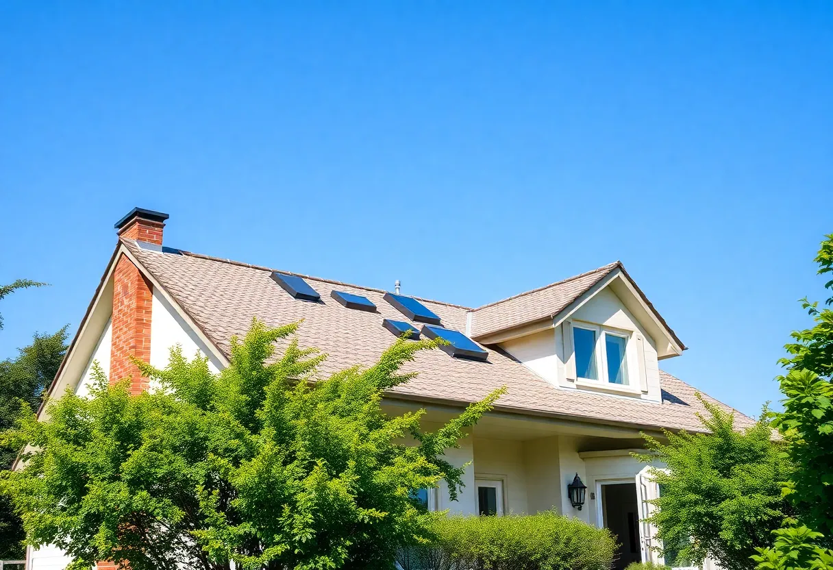 Roof ventilation systems on a residential house.