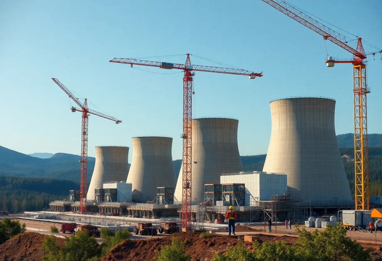 Construction site of the V.C. Summer nuclear project with workers and machinery.