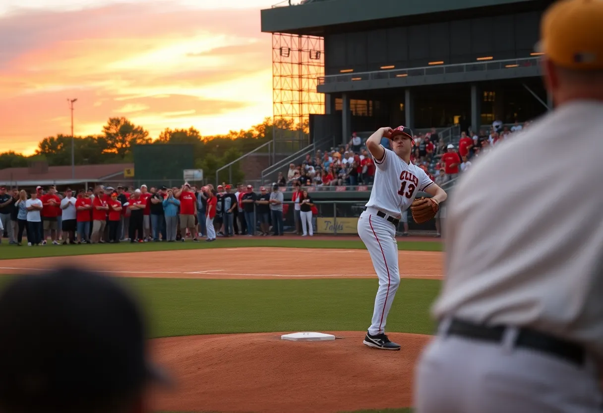 A college baseball pitcher on the mound during a game.