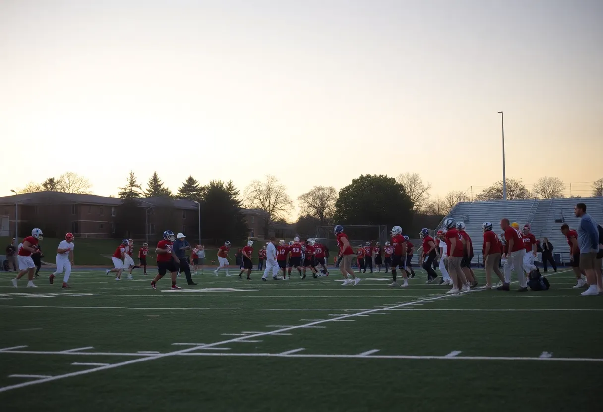 Newberry College football players practicing on the field